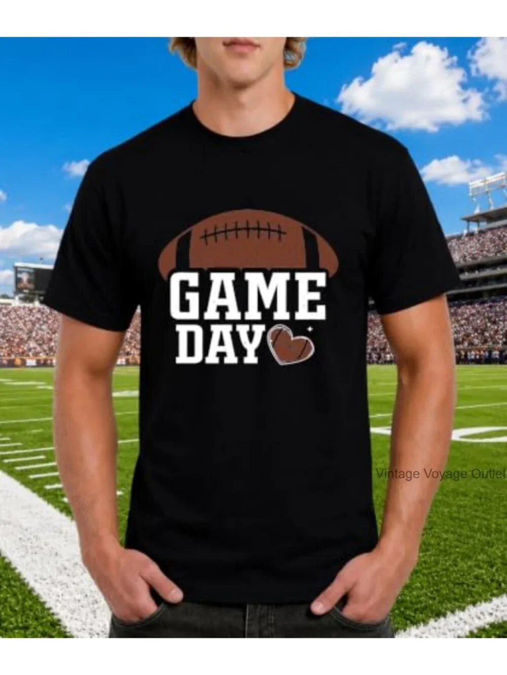 Vintage Football Graphic Tee - Soft Cotton Crew Neck T-Shirt